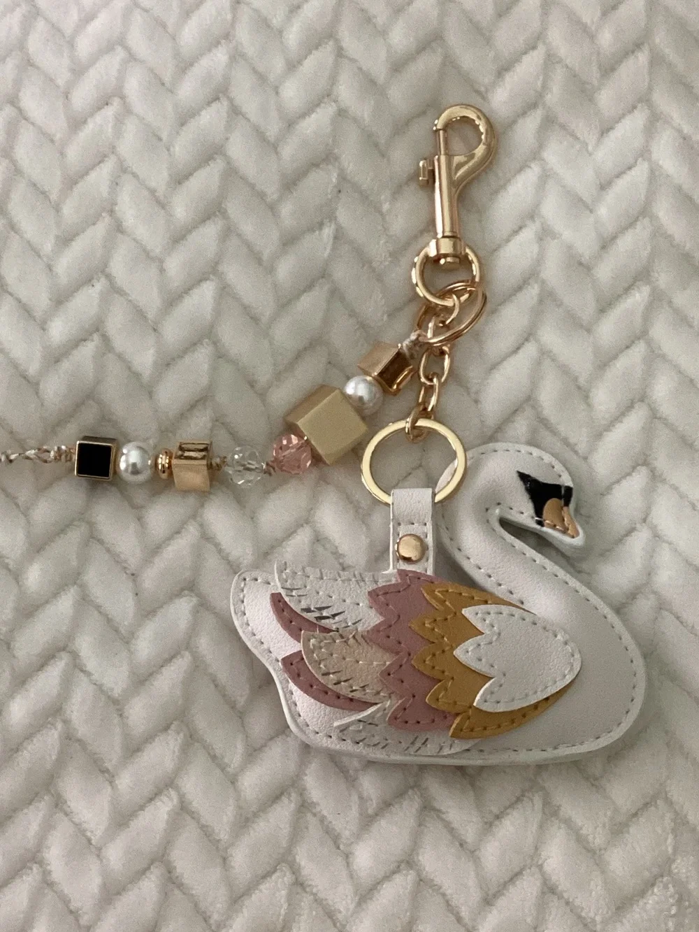 Swan Leather Purse  Charm in White, Pink & Gold